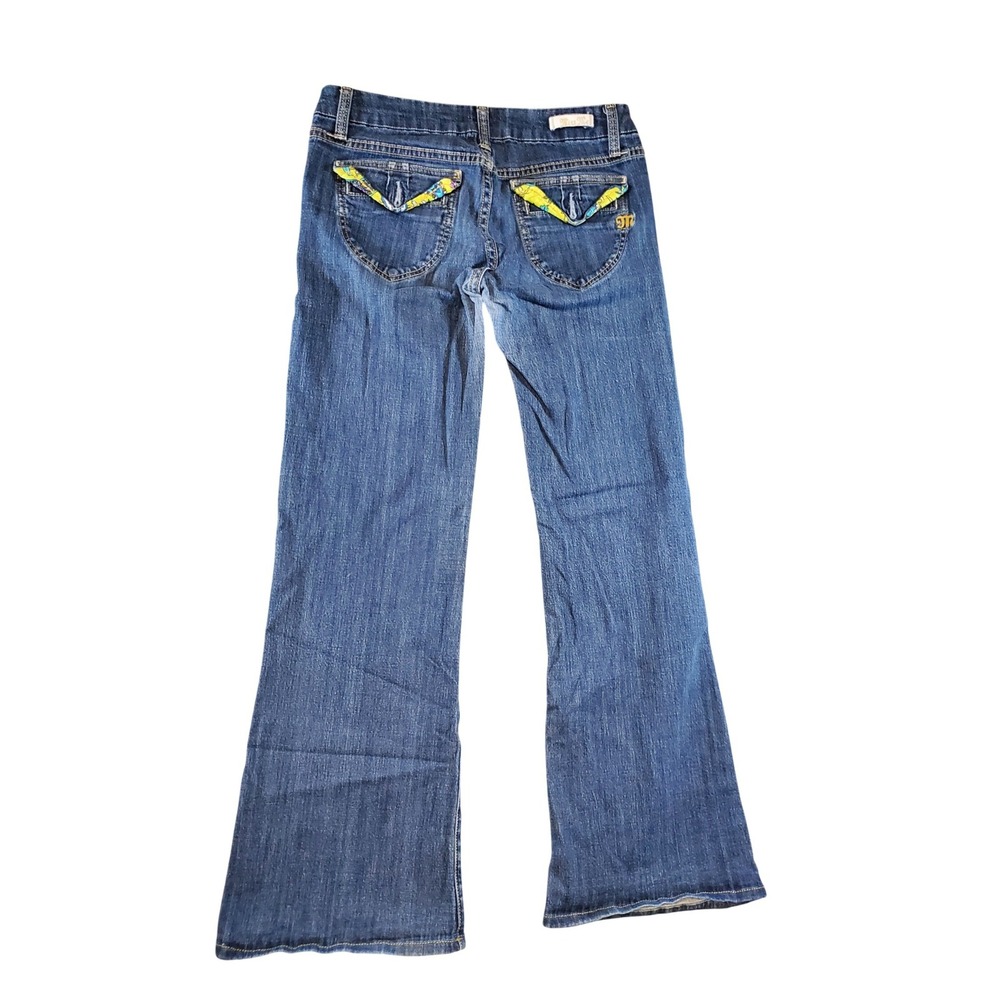 Miss Me JP448C Geneva Low Rise Flare Jeans Medium Wash Floral Trim Size 29